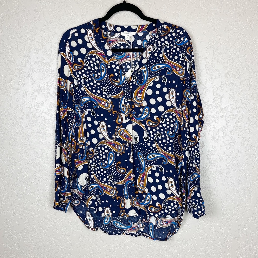 Entro Paisley a polka Dit tunic v neck blouse